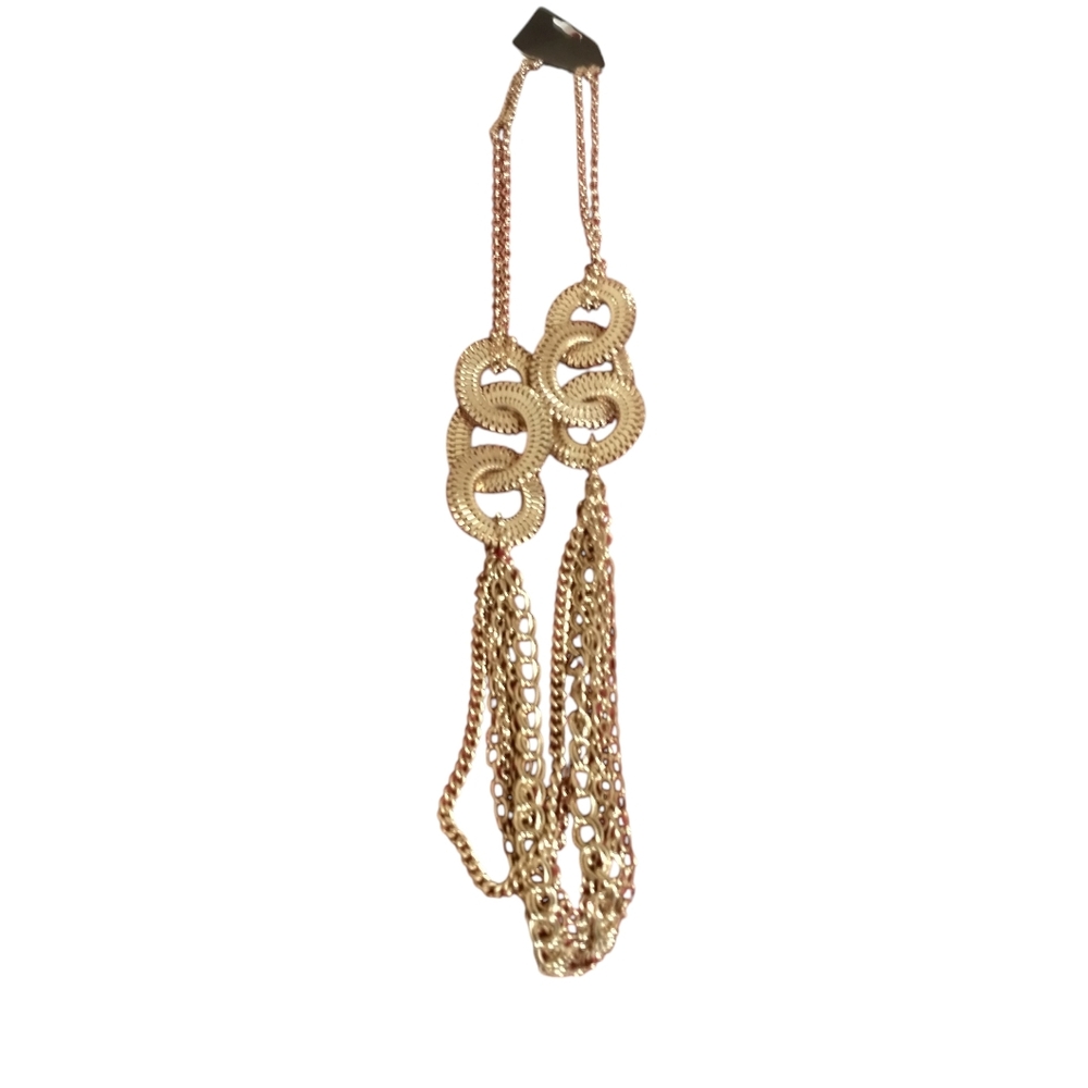 Gold Tone Snake Link Tassel Necklace